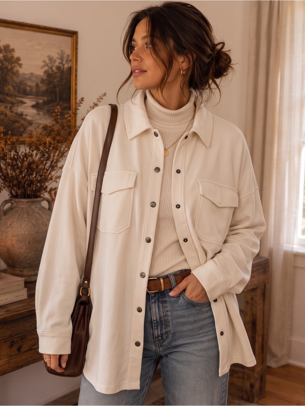 LANE BRYANT Ivory Brushed Shacket